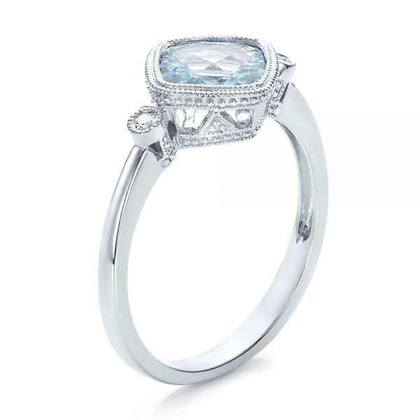 18k White Gold 18k White Gold Aquamarine And Diamond Ring - Three-Quarter View -  100454