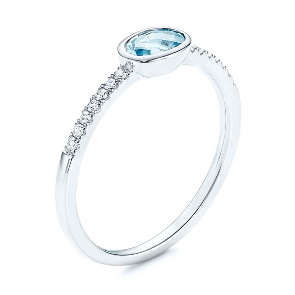 Aquamarine And Diamond Ring - Three-Quarter View -  106570