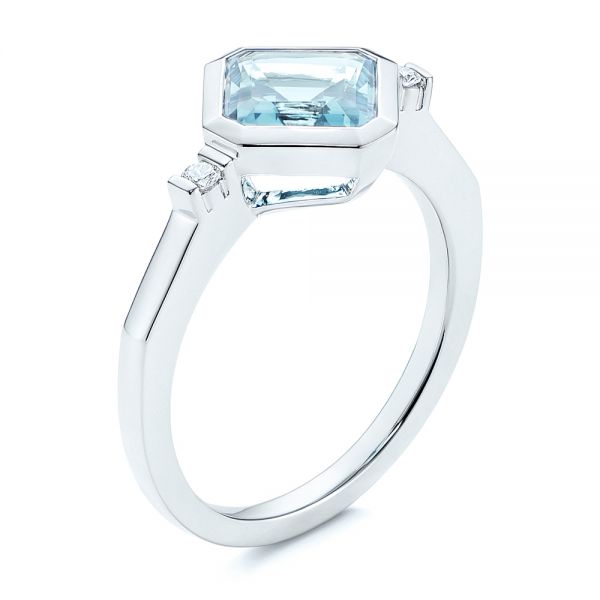  Platinum Platinum Aquamarine And Diamond Ring - Three-Quarter View -  106612