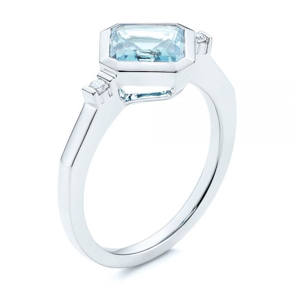 14k White Gold 14k White Gold Aquamarine And Diamond Ring - Three-Quarter View -  106612