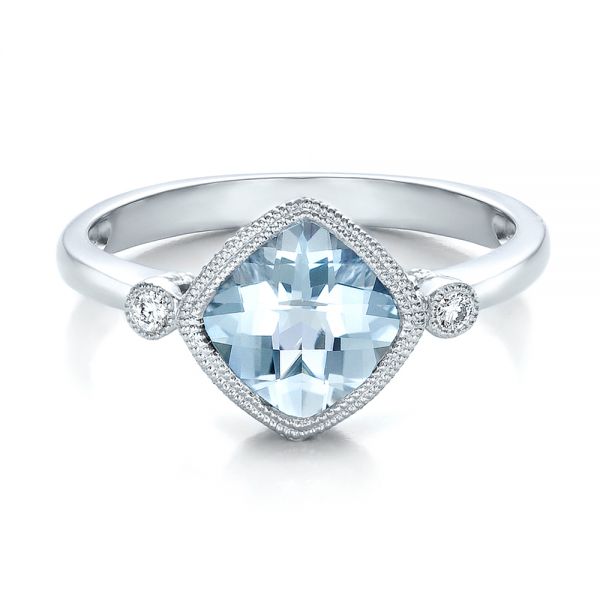 18k White Gold 18k White Gold Aquamarine And Diamond Ring - Flat View -  100454