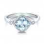 14k White Gold Aquamarine And Diamond Ring - Flat View -  100454 - Thumbnail