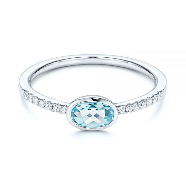 Aquamarine And Diamond Ring - Flat View -  106570