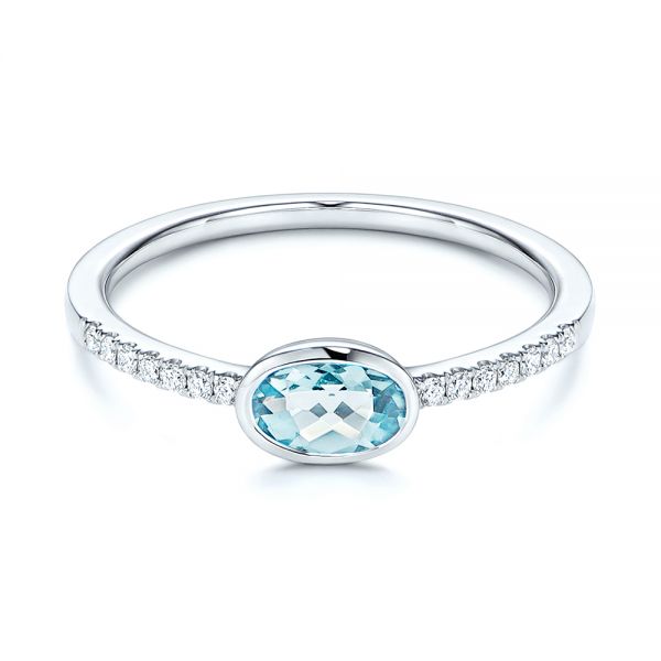 18k White Gold 18k White Gold Aquamarine And Diamond Ring - Flat View -  106570