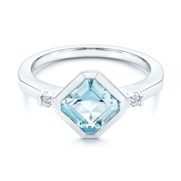  Platinum Platinum Aquamarine And Diamond Ring - Flat View -  106612