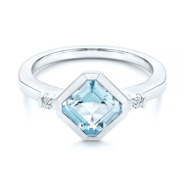 18k White Gold 18k White Gold Aquamarine And Diamond Ring - Flat View -  106612