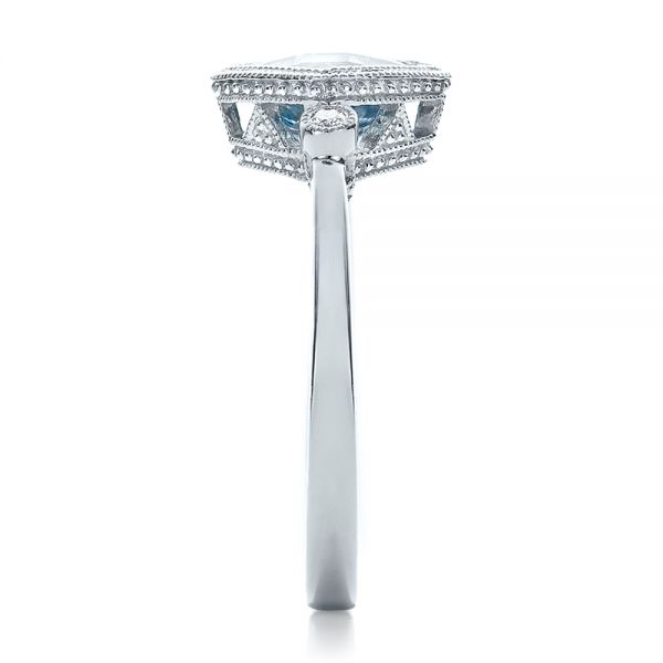 14k White Gold Aquamarine And Diamond Ring - Side View - 100454