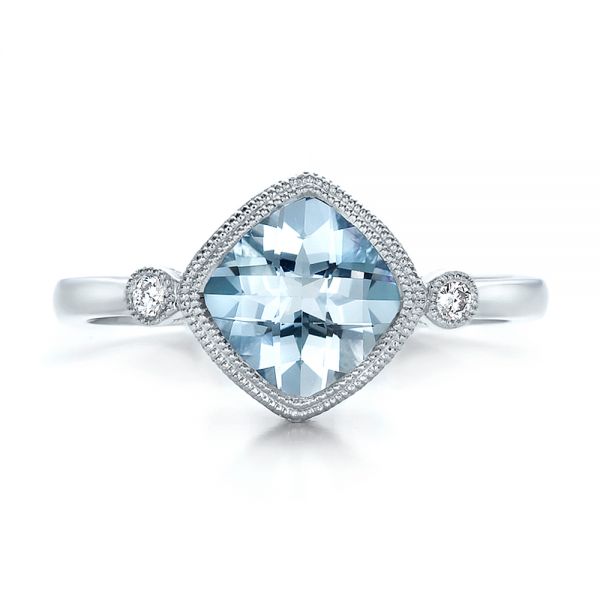 18k White Gold 18k White Gold Aquamarine And Diamond Ring - Top View -  100454