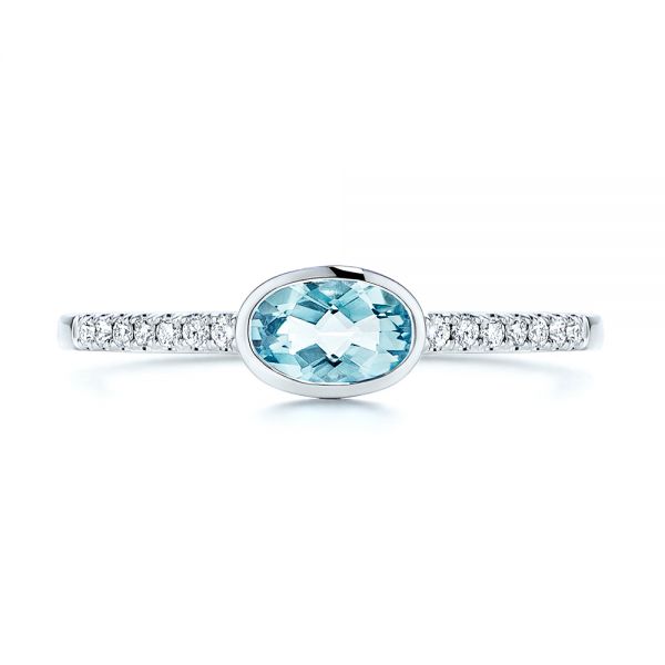 14k White Gold 14k White Gold Aquamarine And Diamond Ring - Top View -  106570