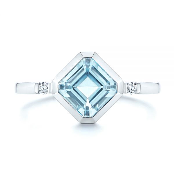  Platinum Platinum Aquamarine And Diamond Ring - Top View -  106612