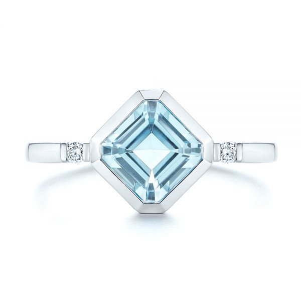 18k White Gold 18k White Gold Aquamarine And Diamond Ring - Top View -  106612