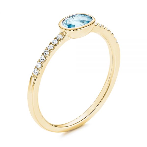 18k Yellow Gold 18k Yellow Gold Aquamarine And Diamond Ring - Three-Quarter View -  106570