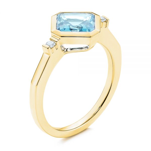 18k Yellow Gold 18k Yellow Gold Aquamarine And Diamond Ring - Three-Quarter View -  106612
