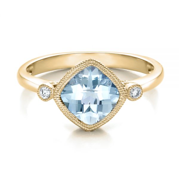 14k Yellow Gold 14k Yellow Gold Aquamarine And Diamond Ring - Flat View - 100454