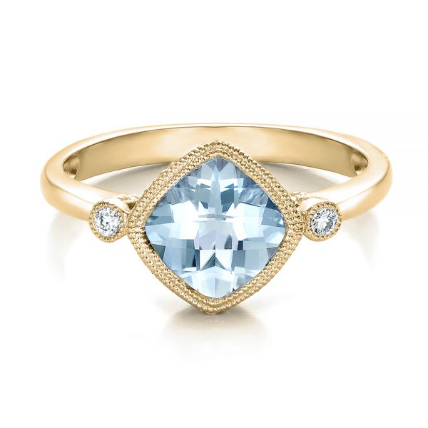 14k Yellow Gold 14k Yellow Gold Aquamarine And Diamond Ring - Flat View -  100454