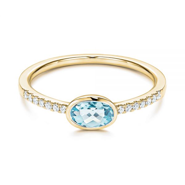 18k Yellow Gold 18k Yellow Gold Aquamarine And Diamond Ring - Flat View -  106570