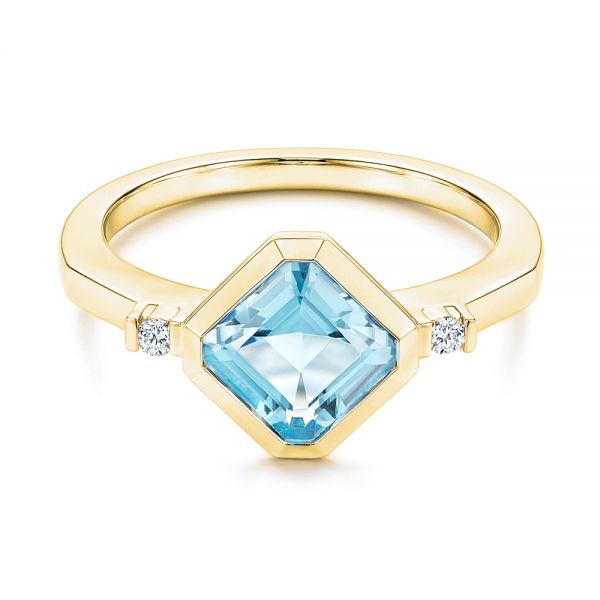 14k Yellow Gold 14k Yellow Gold Aquamarine And Diamond Ring - Flat View -  106612