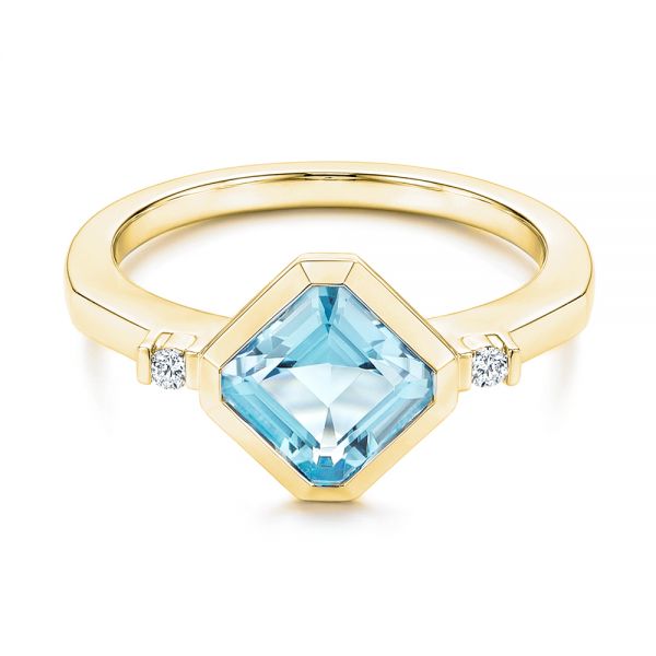 18k Yellow Gold 18k Yellow Gold Aquamarine And Diamond Ring - Flat View -  106612