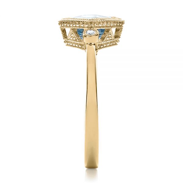 14k Yellow Gold 14k Yellow Gold Aquamarine And Diamond Ring - Side View - 100454
