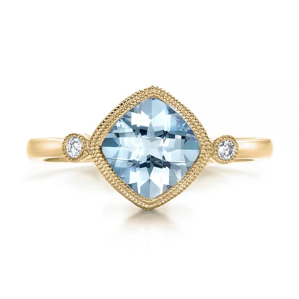 14k Yellow Gold 14k Yellow Gold Aquamarine And Diamond Ring - Top View - 100454