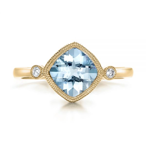 14k Yellow Gold 14k Yellow Gold Aquamarine And Diamond Ring - Top View -  100454