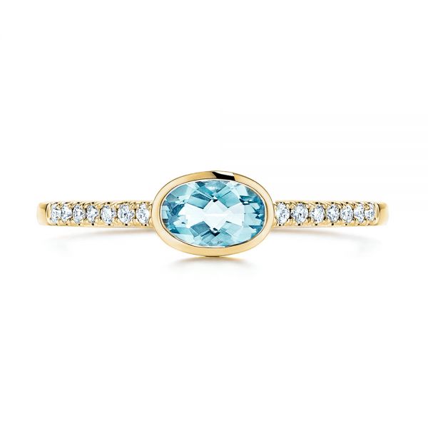 14k Yellow Gold 14k Yellow Gold Aquamarine And Diamond Ring - Top View -  106570