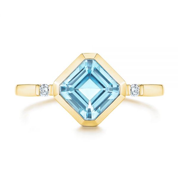 14k Yellow Gold 14k Yellow Gold Aquamarine And Diamond Ring - Top View -  106612