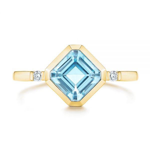 14k Yellow Gold 14k Yellow Gold Aquamarine And Diamond Ring - Top View -  106612