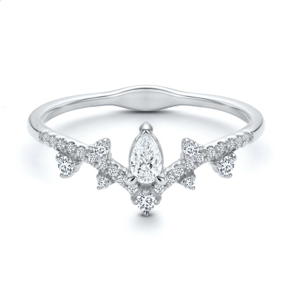 Platinum Platinum Assorted Diamond V-band - Flat View - 107708