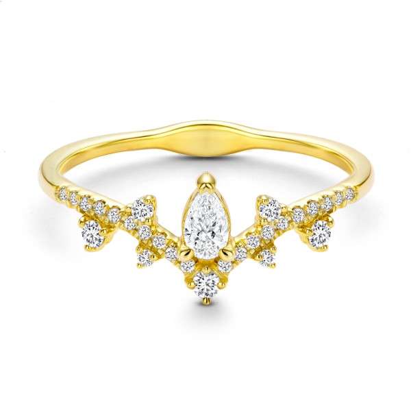 14k Yellow Gold Assorted Diamond V-band - Flat View - 107708