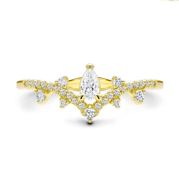 14k Yellow Gold Assorted Diamond V-band - Top View - 107708