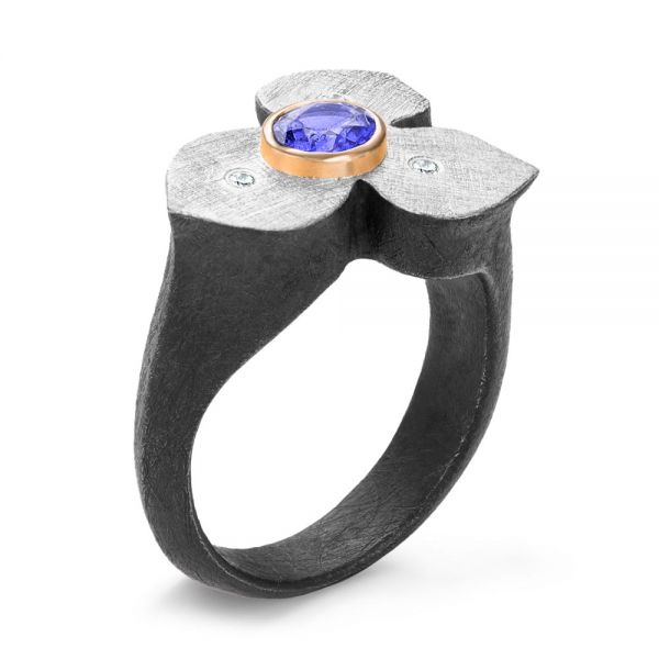 Bezel Set Blue Sapphire Flower Ring - Image