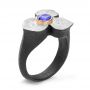 Bezel Set Blue Sapphire Flower Ring - Three-Quarter View -  107115 - Thumbnail