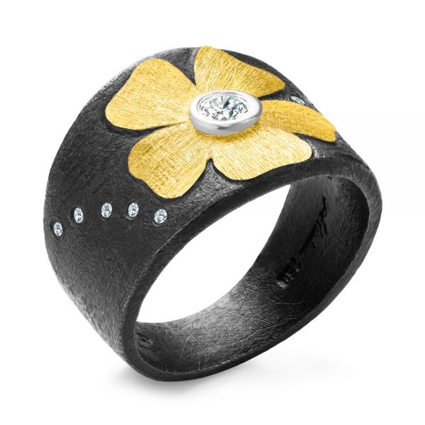 Bezel Set Diamond Flower Ring - Image