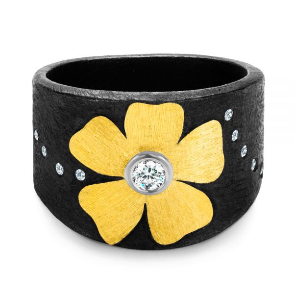 Bezel Set Diamond Flower Ring - Three-Quarter View - 107100