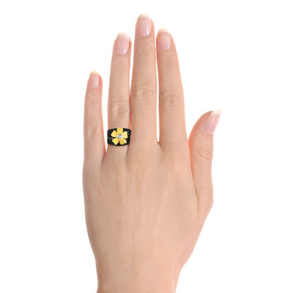 Bezel Set Diamond Flower Ring - Hand View -  107100 - Thumbnail