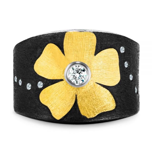 Bezel Set Diamond Flower Ring - Top View - 107100