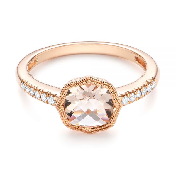 14k Rose Gold Bezel Set Morganite And Diamond Fashion Ring - Flat View - 104588