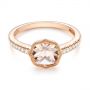 14k Rose Gold Bezel Set Morganite And Diamond Fashion Ring - Flat View -  104588 - Thumbnail