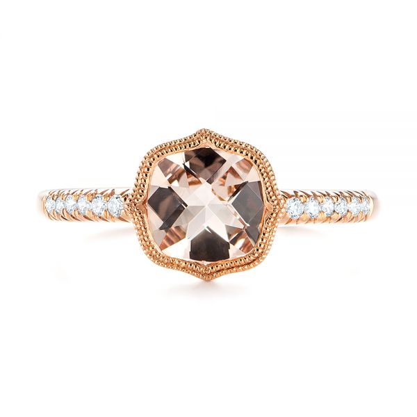 14k Rose Gold Bezel Set Morganite And Diamond Fashion Ring - Top View -  104588