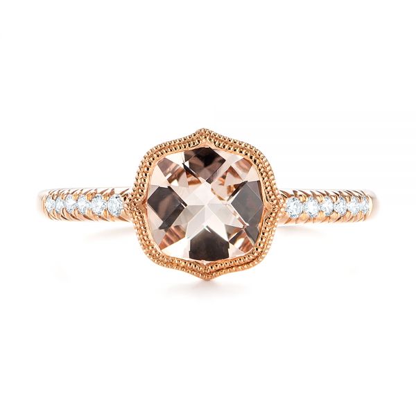 14k Rose Gold Bezel Set Morganite And Diamond Fashion Ring - Top View - 104588