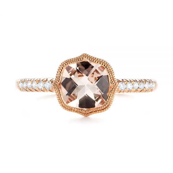 18k Rose Gold 18k Rose Gold Bezel Set Morganite And Diamond Fashion Ring - Top View -  104588