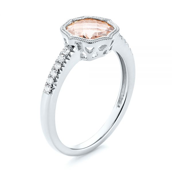  Platinum Platinum Bezel Set Morganite And Diamond Fashion Ring - Three-Quarter View -  104588