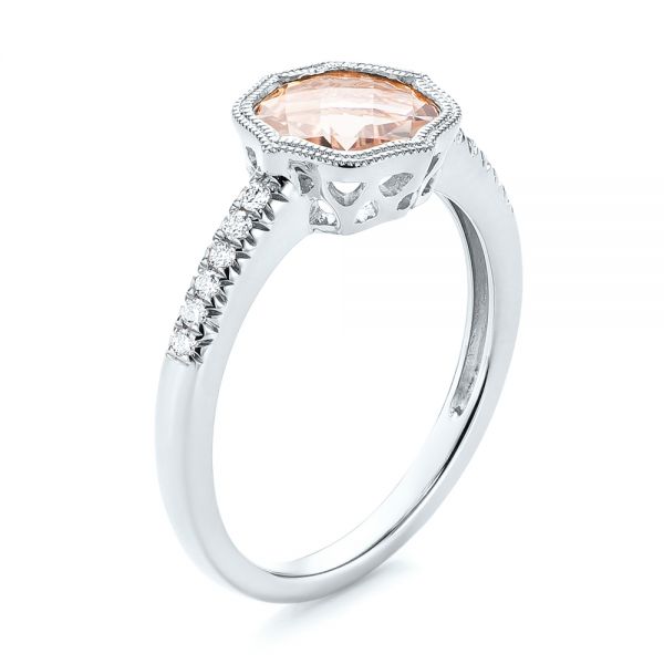 18k White Gold 18k White Gold Bezel Set Morganite And Diamond Fashion Ring - Three-Quarter View -  104588