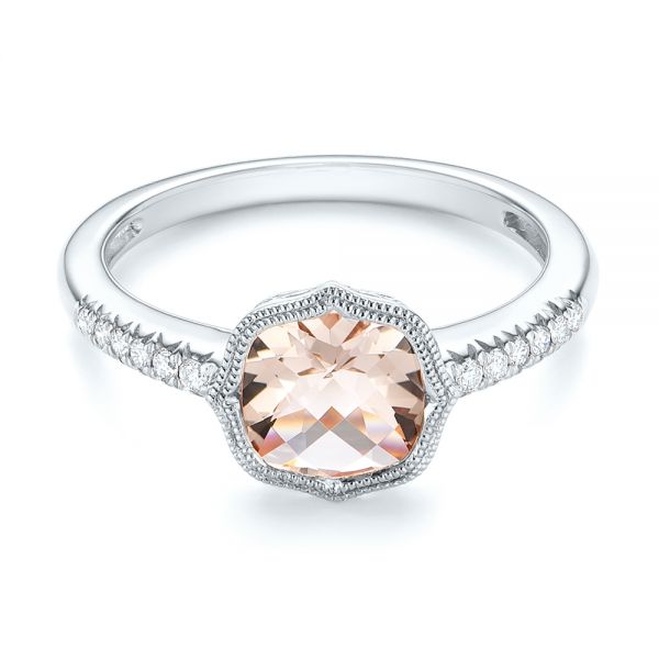 14k White Gold 14k White Gold Bezel Set Morganite And Diamond Fashion Ring - Flat View - 104588
