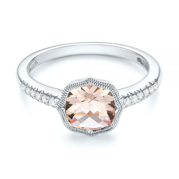 18k White Gold 18k White Gold Bezel Set Morganite And Diamond Fashion Ring - Flat View -  104588