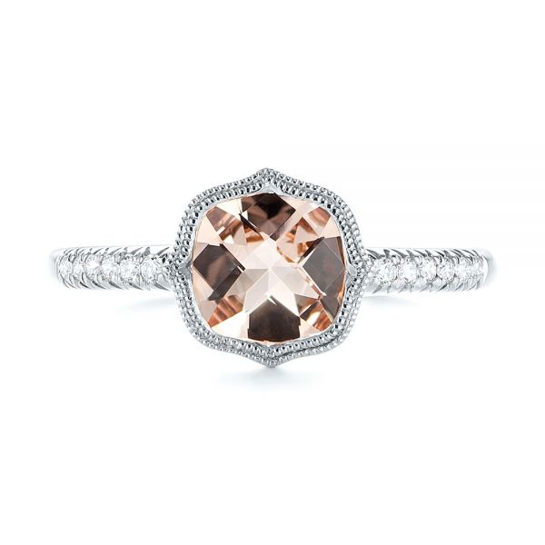 14k White Gold 14k White Gold Bezel Set Morganite And Diamond Fashion Ring - Top View -  104588