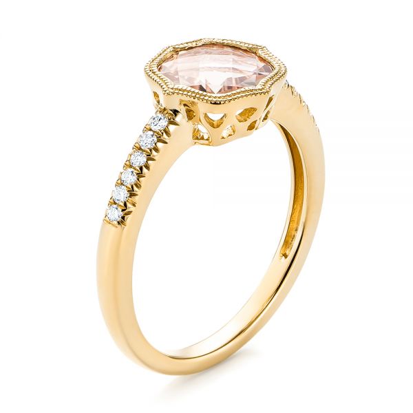 14k Yellow Gold 14k Yellow Gold Bezel Set Morganite And Diamond Fashion Ring - Three-Quarter View -  104588