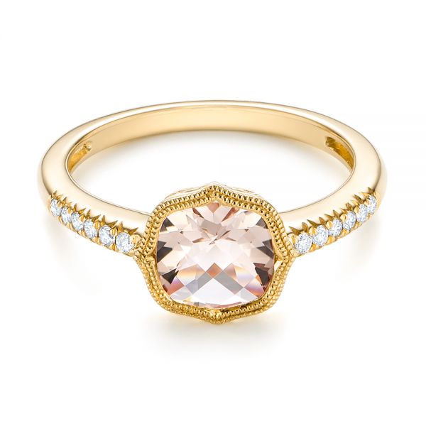 14k Yellow Gold 14k Yellow Gold Bezel Set Morganite And Diamond Fashion Ring - Flat View - 104588