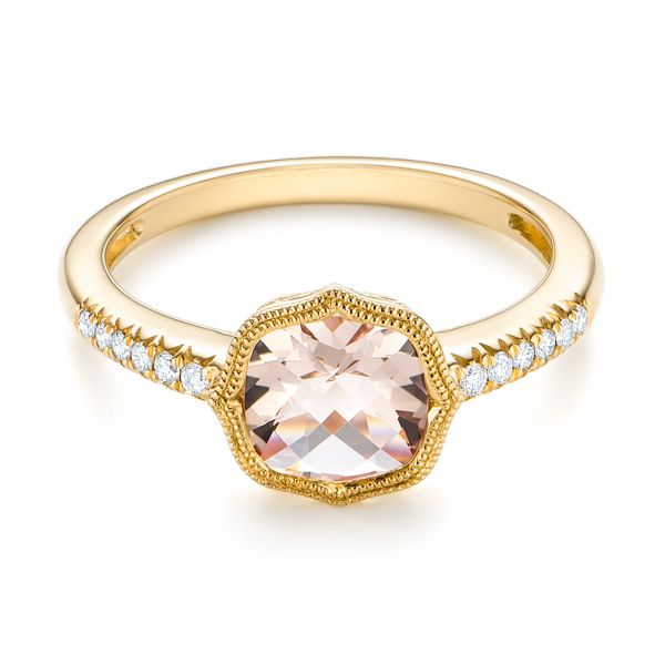 14k Yellow Gold 14k Yellow Gold Bezel Set Morganite And Diamond Fashion Ring - Flat View -  104588